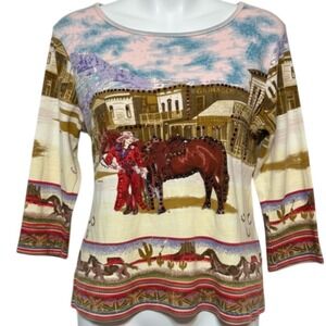 Don't Mess With Texas Western Equestrian Top Women Size M Rodeo Ready Retro Y2K